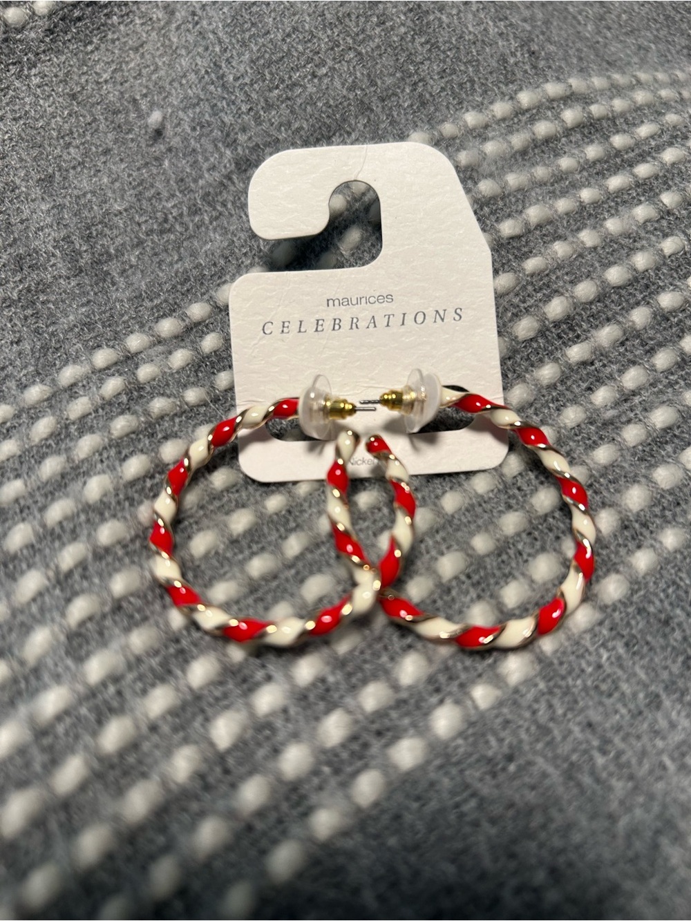 Maurices Red and White Twisted Hoop Earrings
